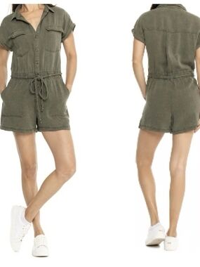 Women NEW $120 Designer NICOLE MILLER Button-Front Romper in Olive Green Size 4